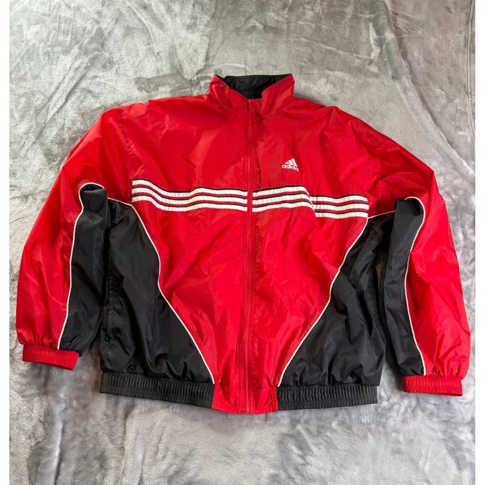 Vtg adidas Track Jacket Mens 2XL Red Colorblock Full Zip Embroidered